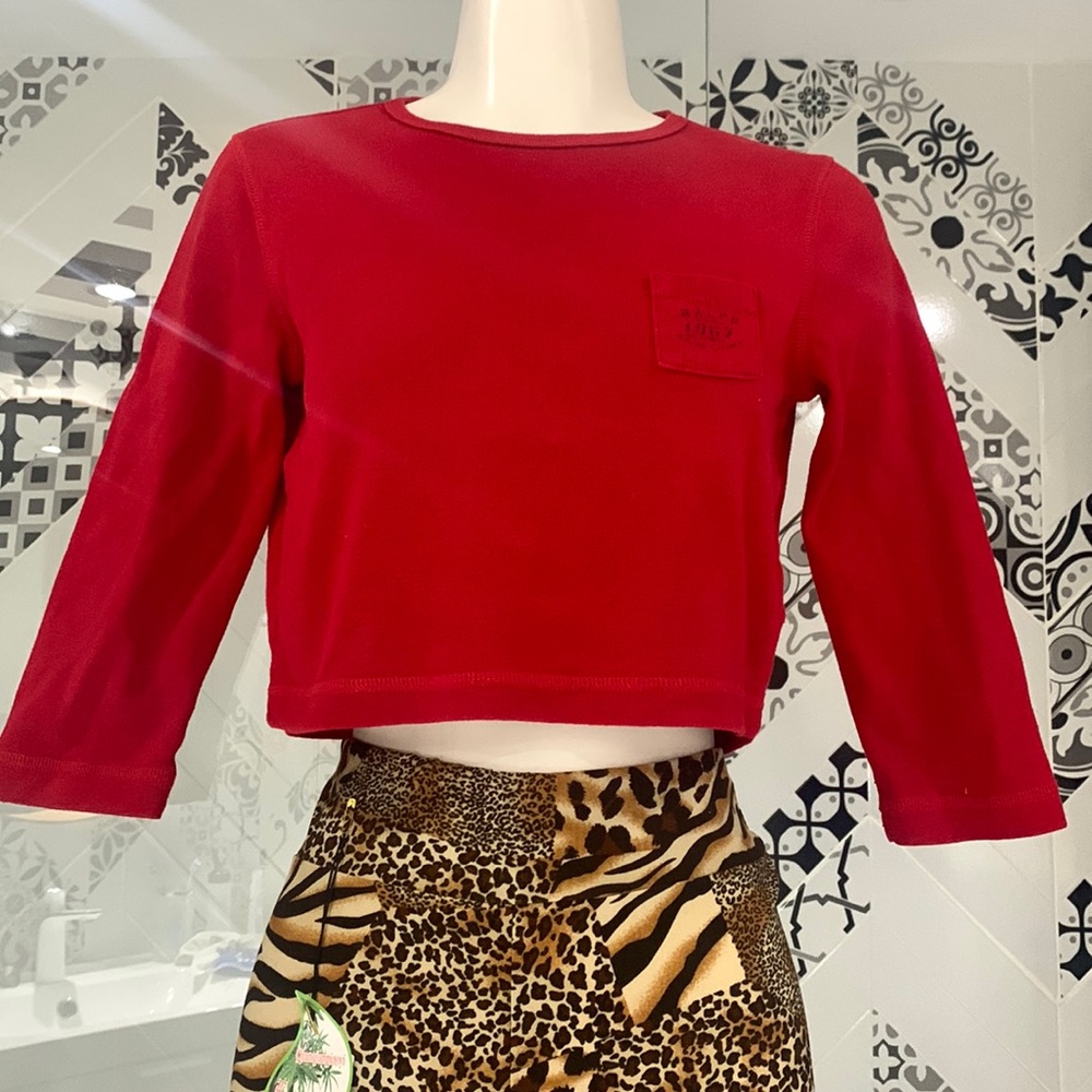 Like 🆕Made in USA RALPH LAUREN VTG Y2K 💯% Cotton 3/4 Sleeves Cropped Top
